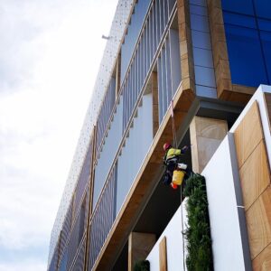 Sealing sandstone facade panels.